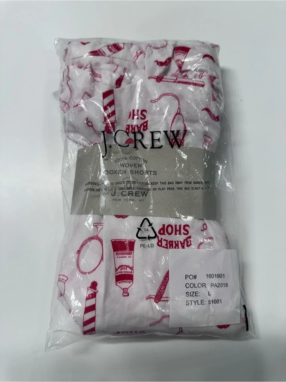 J. Crew Men’ White & Red Barber Shop Inspired 100% Cotton Boxers